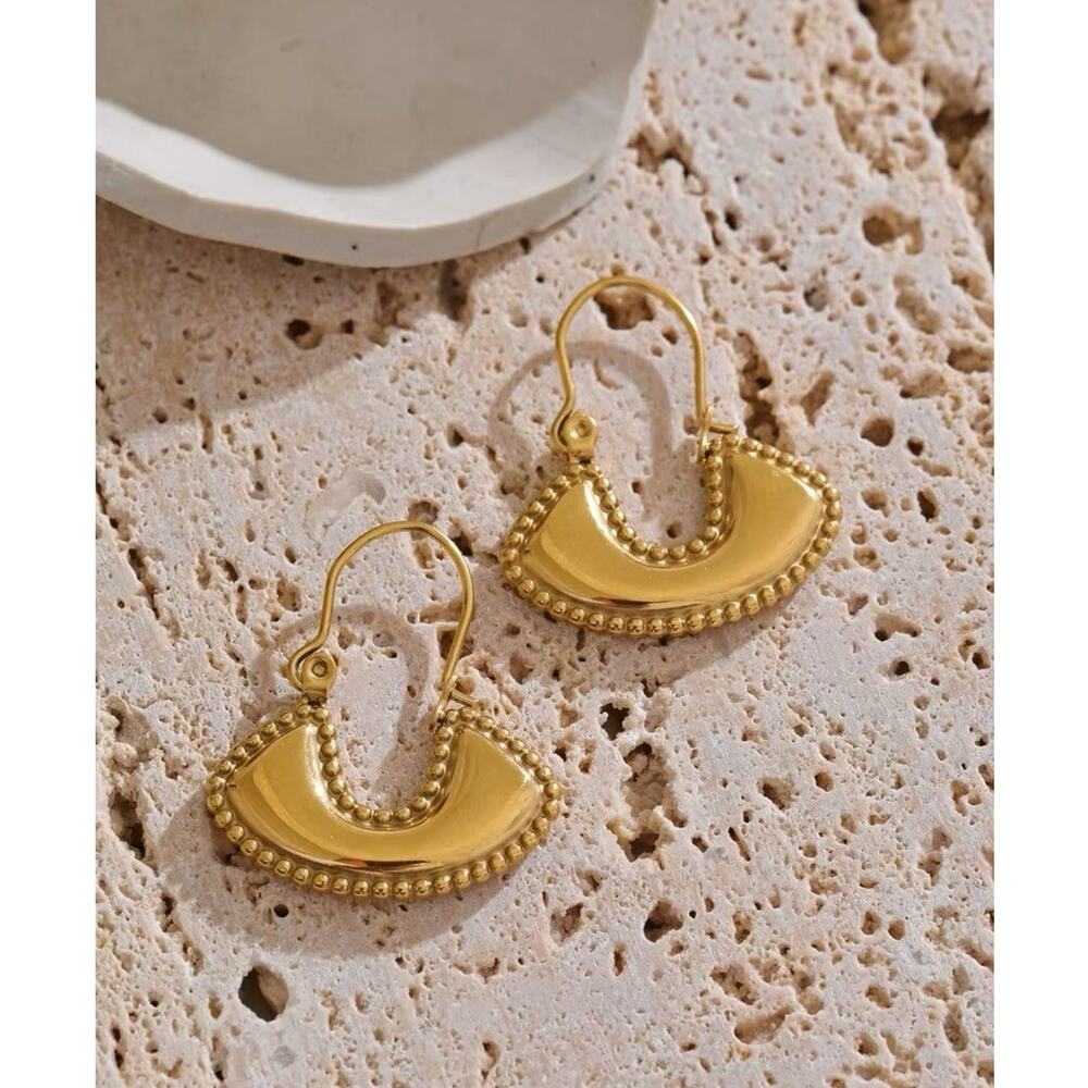 Anthropologie Gold Hoop Earrings Beaded Fulani Fan Statement Tribal Ethnic VTG - Picture 5 of 7